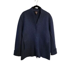 EILEEN FISHER Petite Blue Knit Collarless Cardigan Sweater Jacket PM